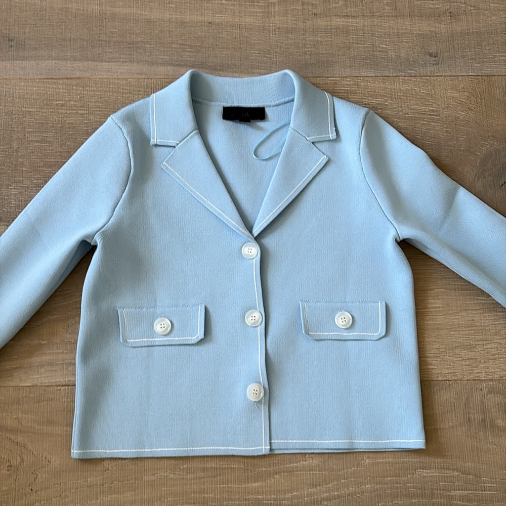 Zara Powder Blue Knit Blazer with Contrast Stitching Size XS/S Spring Ready! 🌱